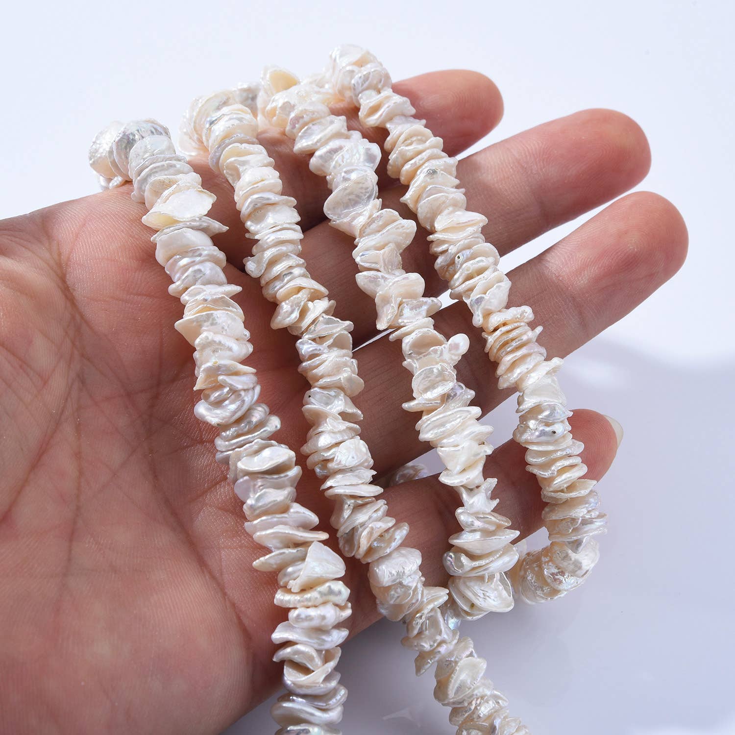 findings4uGem - Wholesale Beaded/Pearl Necklace - Natural Keshi Heishi Shaped White Pearl Beads Jewelry FWP0232