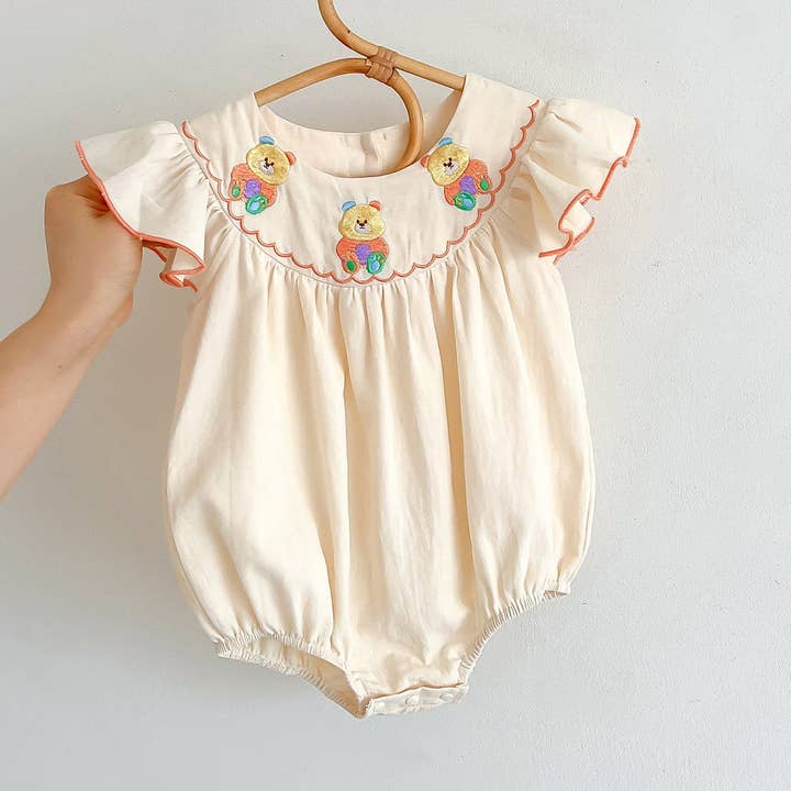 Summer Hot Selling Baby Girls Fly Sleeves Simple Crew Neck Teddy Pattern bodysuit for wholesale by MyKids-USA®