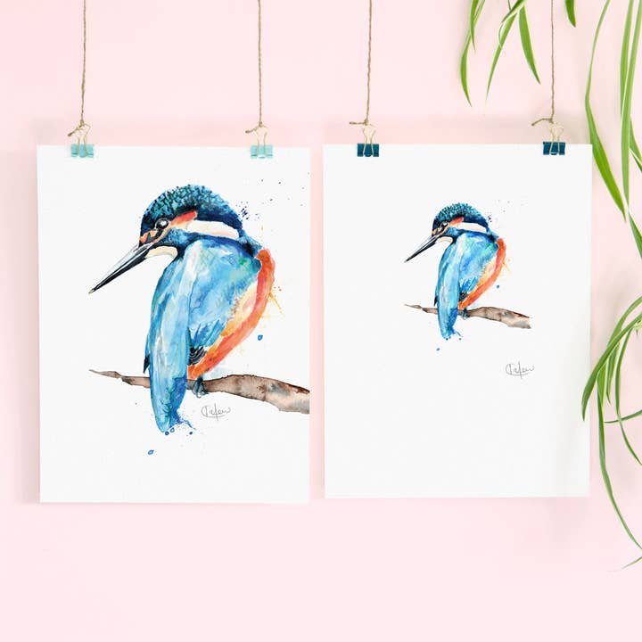 Impression Inky Kingfisher Luxury Giclee sans cadre pour la vente par Kate Moby