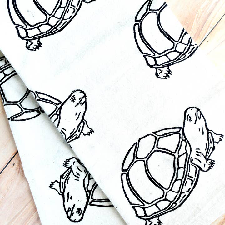 Gopher Tortoise Block Printed Kitchen Towel for wholesale by Jess Vartanian Illustration & Design