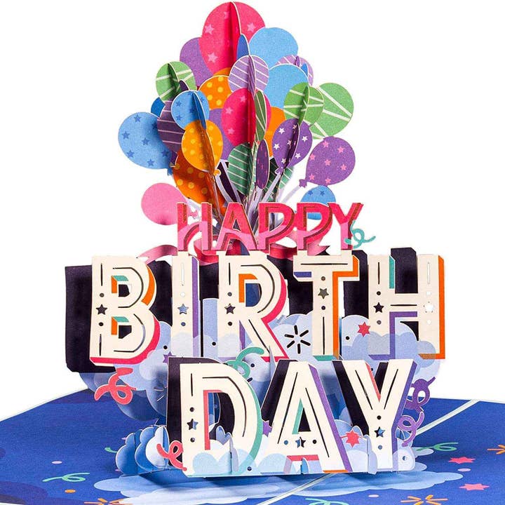 Tillykke med fødselsdagen balloner pop up-kort for engroshandel hos Paper Love