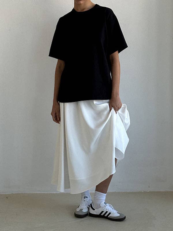 Sheer Trend - Venta al por mayor Falda - Mujer - Faldas plisadas de color liso, línea A, cintura alta y elástica1