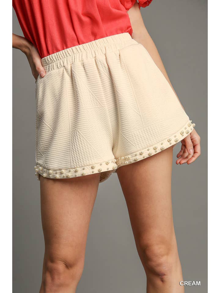 Vanilla Monkey - Wholesale Shorts - Women's - Textured Knit Jacquard Shorts With Pearl Details