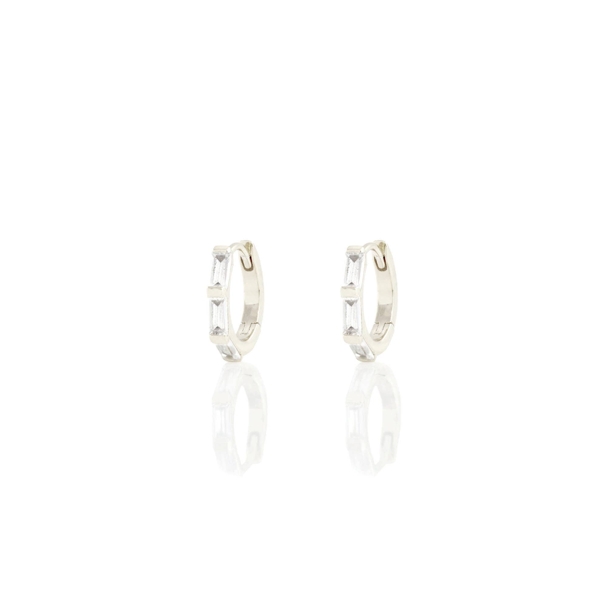 Kris Nations - Wholesale Huggie Earrings - Baguette Huggie Hoop Earrings 18K Gold Vermeil | Sterling Silver CZ Crystals 12mm Hoops Hinge Closure Nickel Free Hypoallergenic Ships from CA2