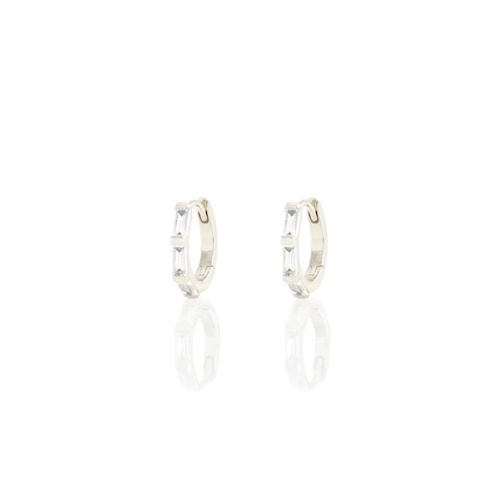 Kris Nations - Wholesale Huggie Earrings - Baguette Huggie Hoop Earrings 18K Gold Vermeil | Sterling Silver CZ Crystals 12mm Hoops Hinge Closure Nickel Free Hypoallergenic Ships from CA2