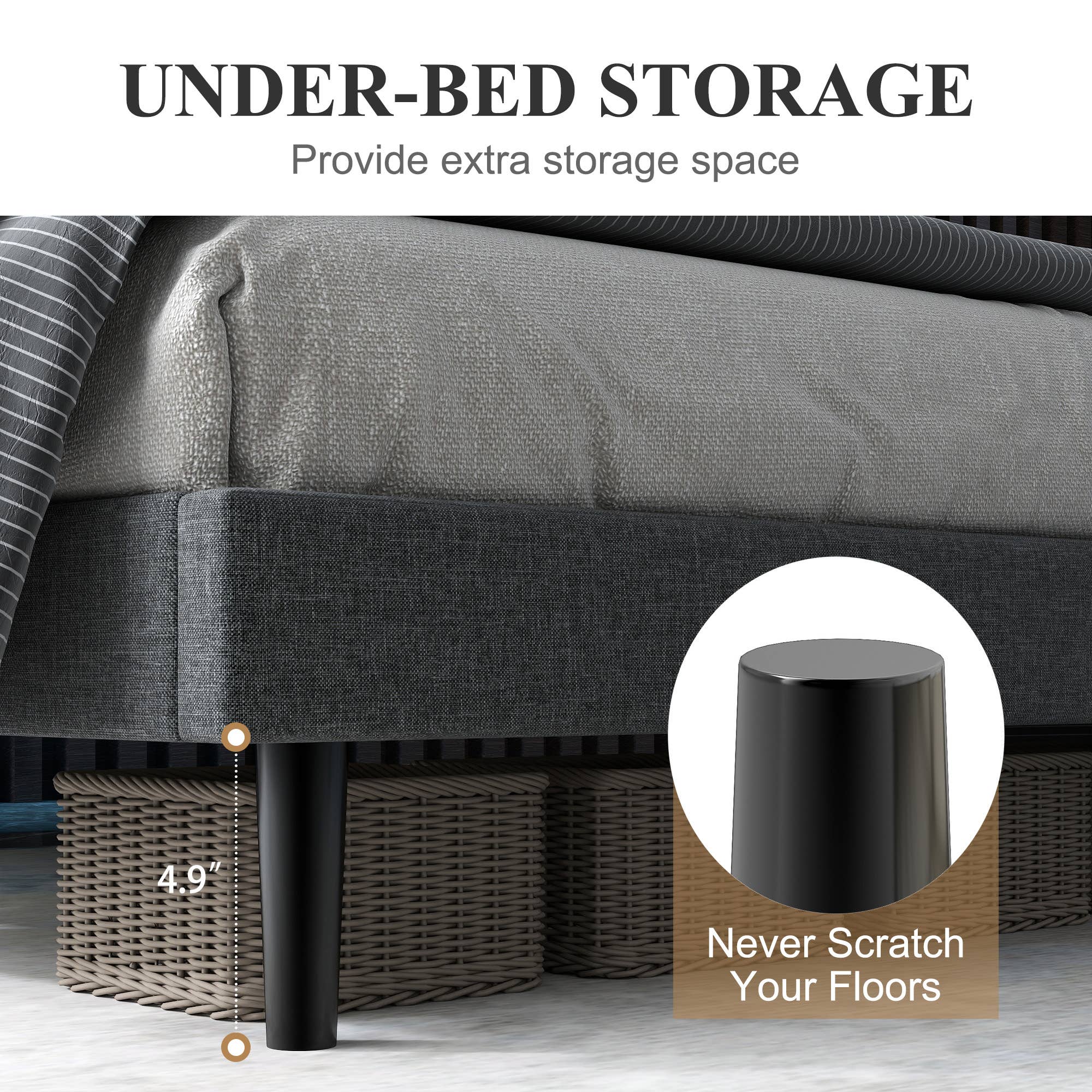 39F Inc. - Wholesale Bed - Queen Size Bed Frame with USB port & LED Headboard–Grey15