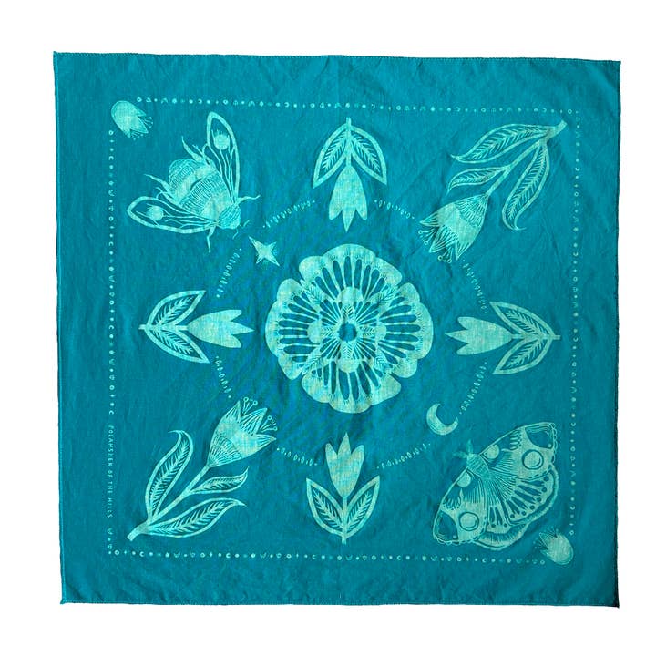 Bandana // Bugs and Buds Teal for wholesale by Polanshek of the Hills