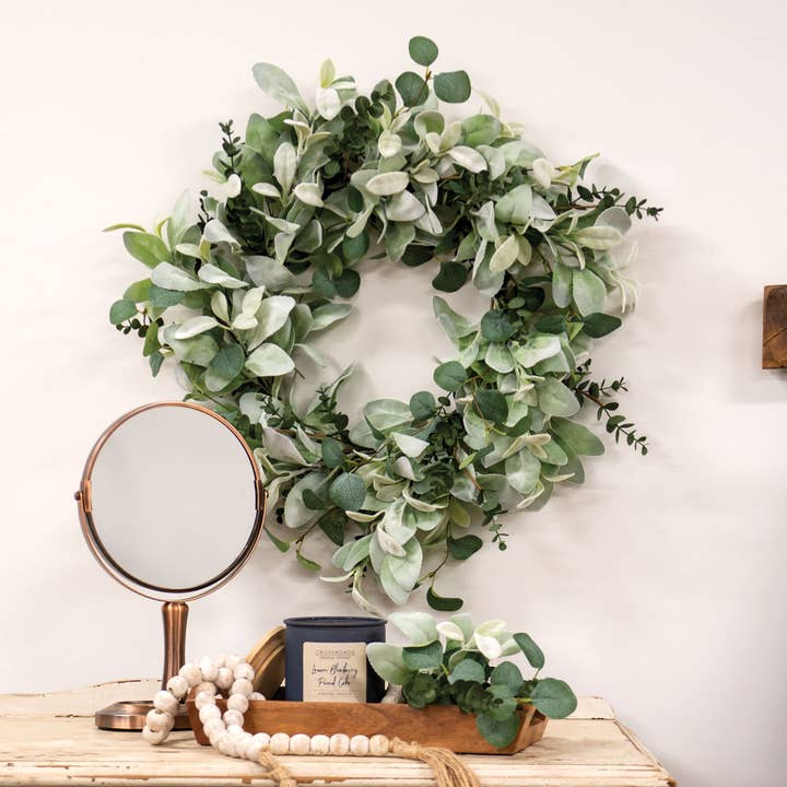 Saybrook Lane – wholesale Wreath – Velvet Lamb's Ear & Eucalyptus Wreath, 20"1