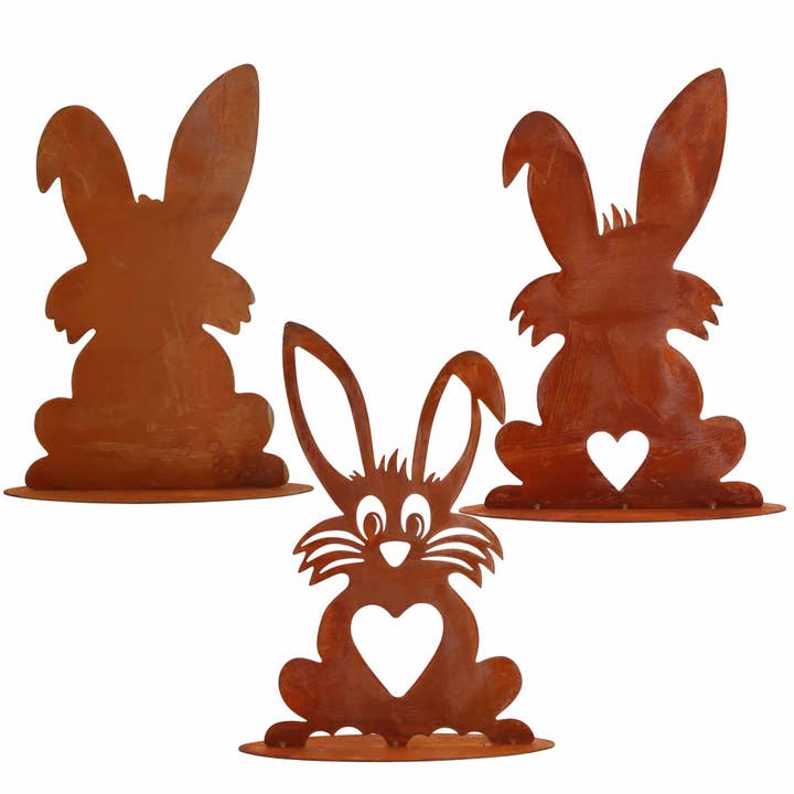 Bunny family spoon, metal decoration in rust for Easter for wholesale by Rostikal