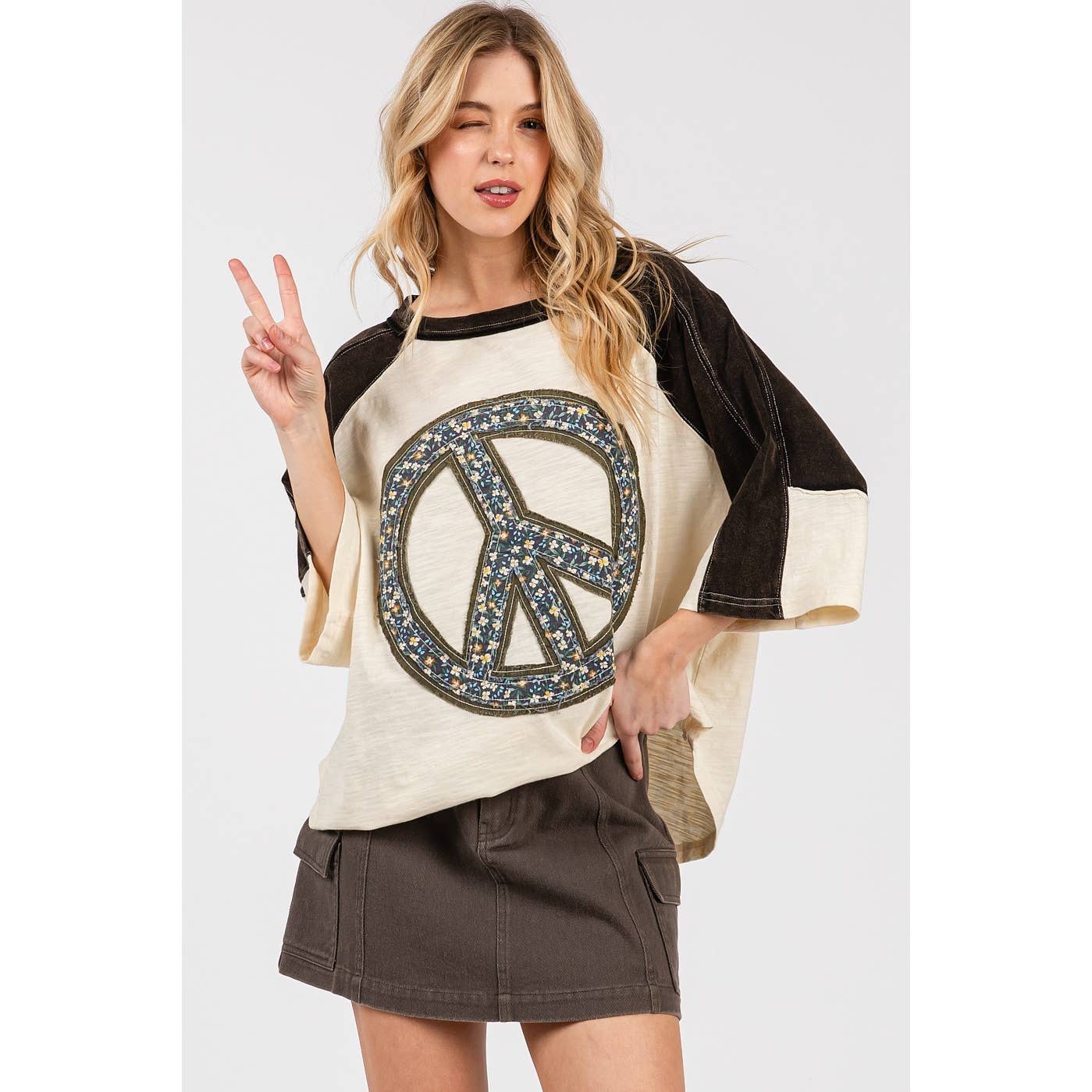 mittoshop – wholesale Tunic – Women’s – PEACE SIGN PATCH MINERAL WASH TOP16