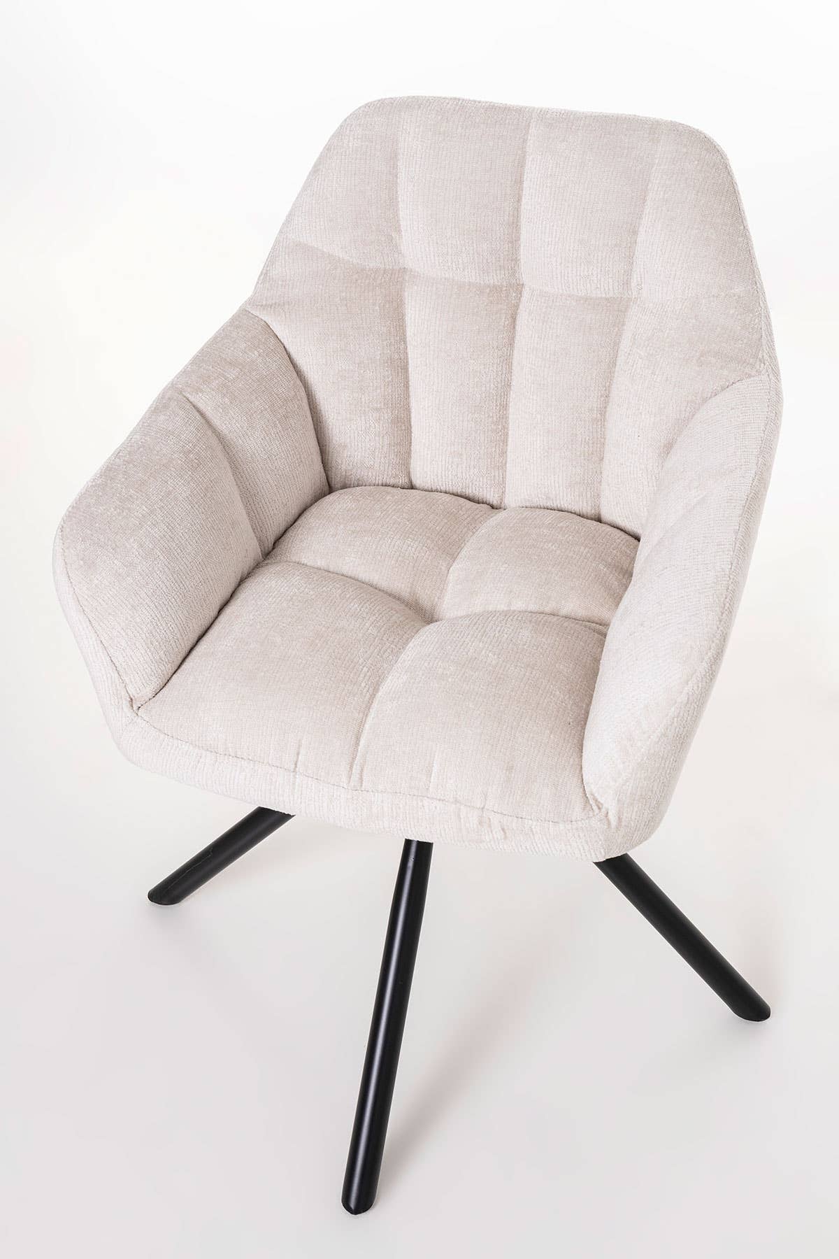 Gdeco - Wholesale Chair - Iris 360º Swivel Chair, Beige Upholstery, Black Metal Legs.1