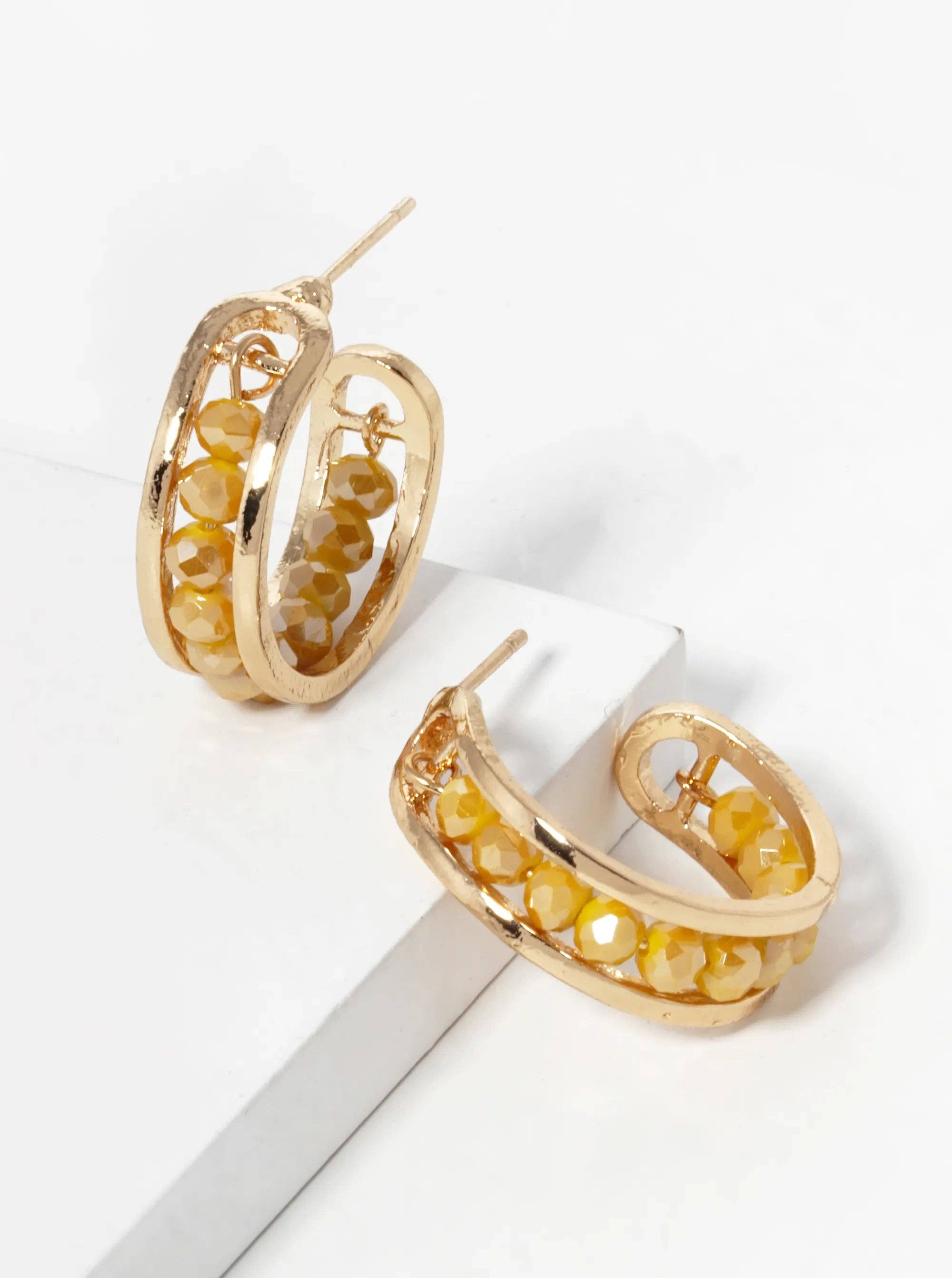 Wild Honey - Wholesale Hoop Earrings - 25Mm Faceted Glass Beaded Open Hoop Earrings2