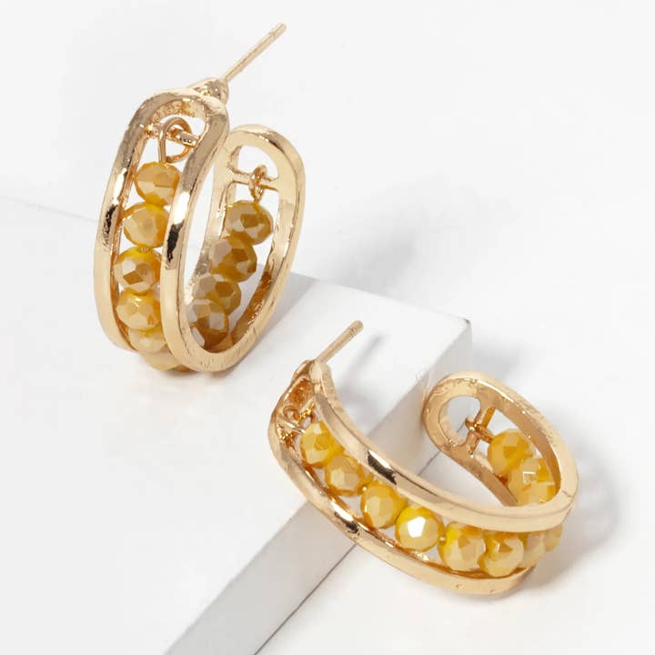 Wild Honey - Wholesale Hoop Earrings - 25Mm Faceted Glass Beaded Open Hoop Earrings4