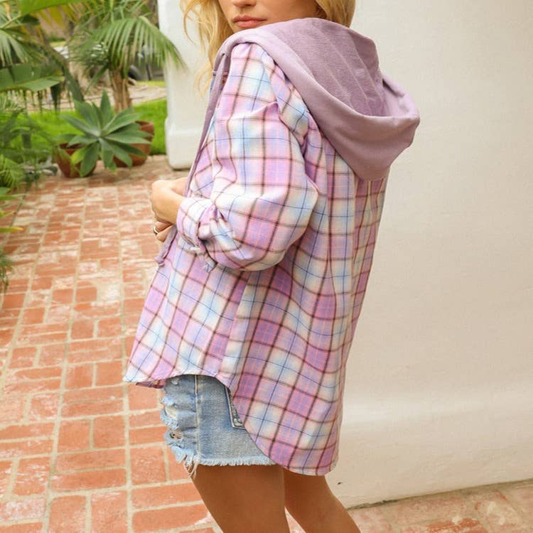 Suhkasana – Großhandel Hemdjacke/Shacket – Damen – Kapuzen-Karohemdjacke - Lässige Oversized Shacket3