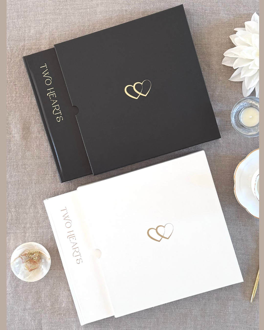 Premium Ivory Leather "Two Hearts - A Love Story" Couples Journal for wholesale on Faire12