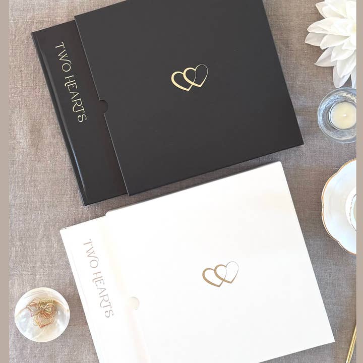 Premium Ivory Leather "Two Hearts - A Love Story" Couples Journal for wholesale on Faire12