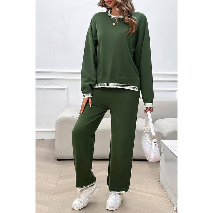 Supreme Fashion - Wholesale Lounge Set - Women's - Colock Block Round Neck Drop Shoulder Loose Set