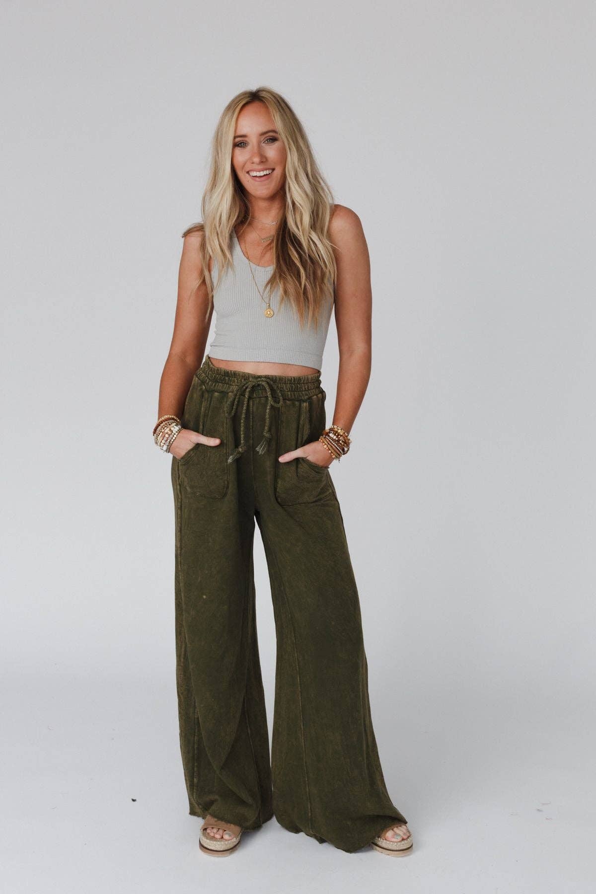Three Bird Nest - Wholesale Pants - Women's - Relaxing Robin Wide Leg Pant - New Olive3