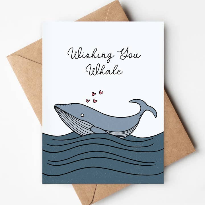 Wishing You Whale Card Thinking of You Sympathy Get Well Pun for wholesale by Jenna's Doodles