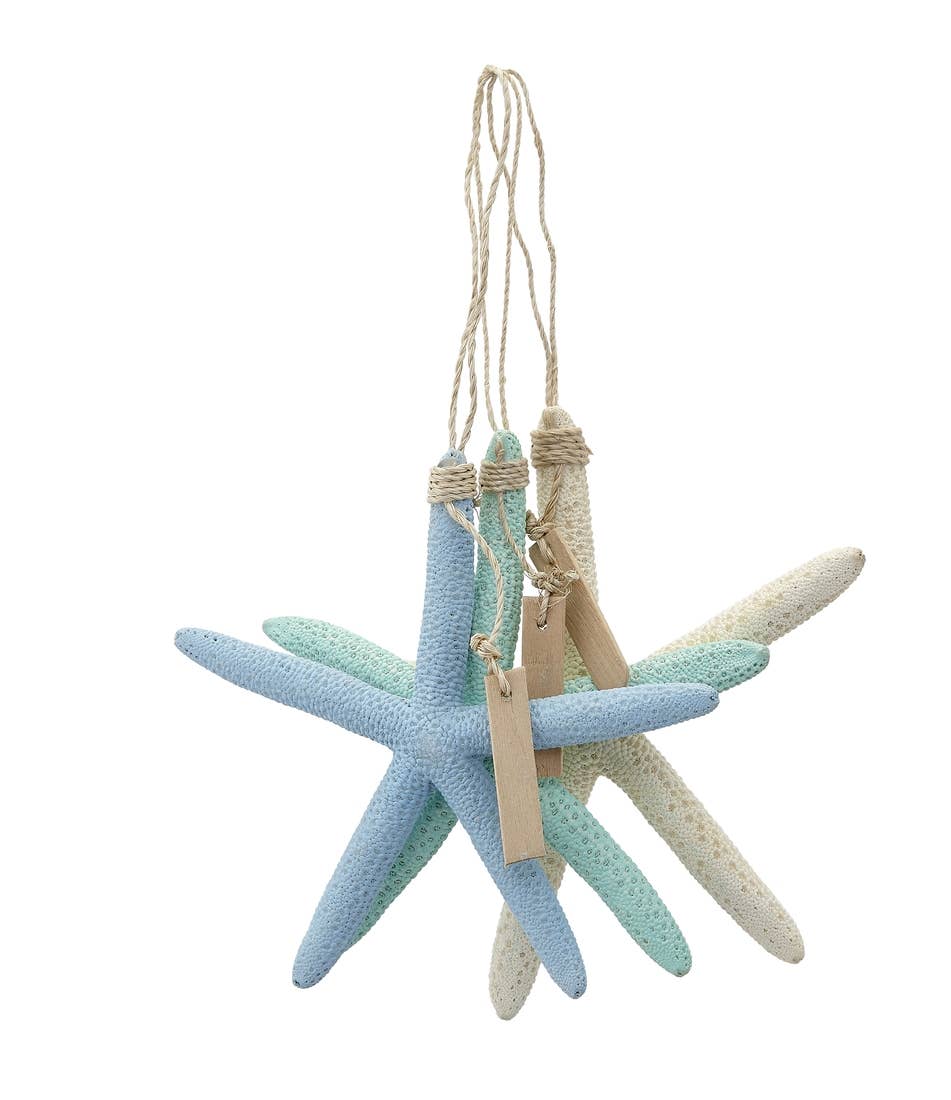 HS Seashells - Wholesale Ornament Set - SET OF 3 BGW Starfish Ornaments 4-5"1