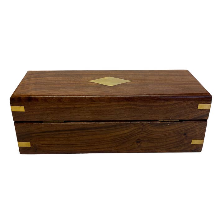 Madison Bay Co. - Historical Home Decor Reproductions - Wholesale Decorative Box - 8-1/2" Wood Telescope Box with Brass Diamond Inlay