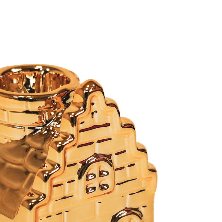 Housevitamin bv - Wholesale Candle Holder - Candle holder - House - Ceramics - Gold - 6x6x11cm2