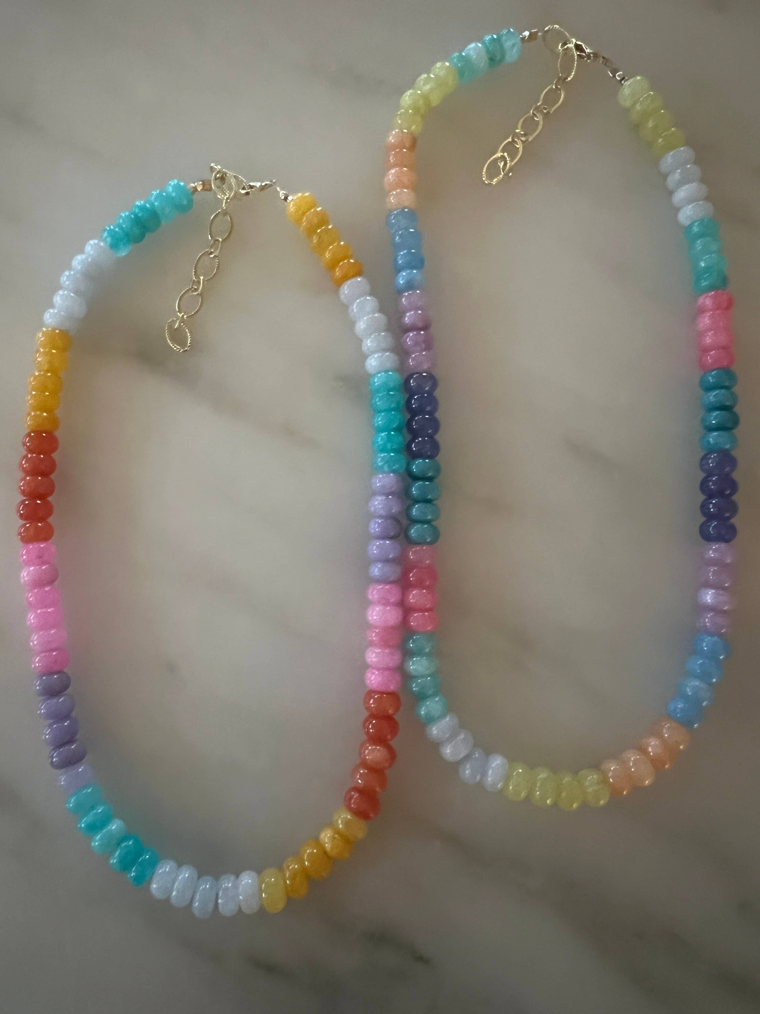 Sonya Renee Jewelry - Wholesale Beaded/Pearl Necklace - Lilly Gemstone Bead Necklace multi-color 8mm opals jade 14