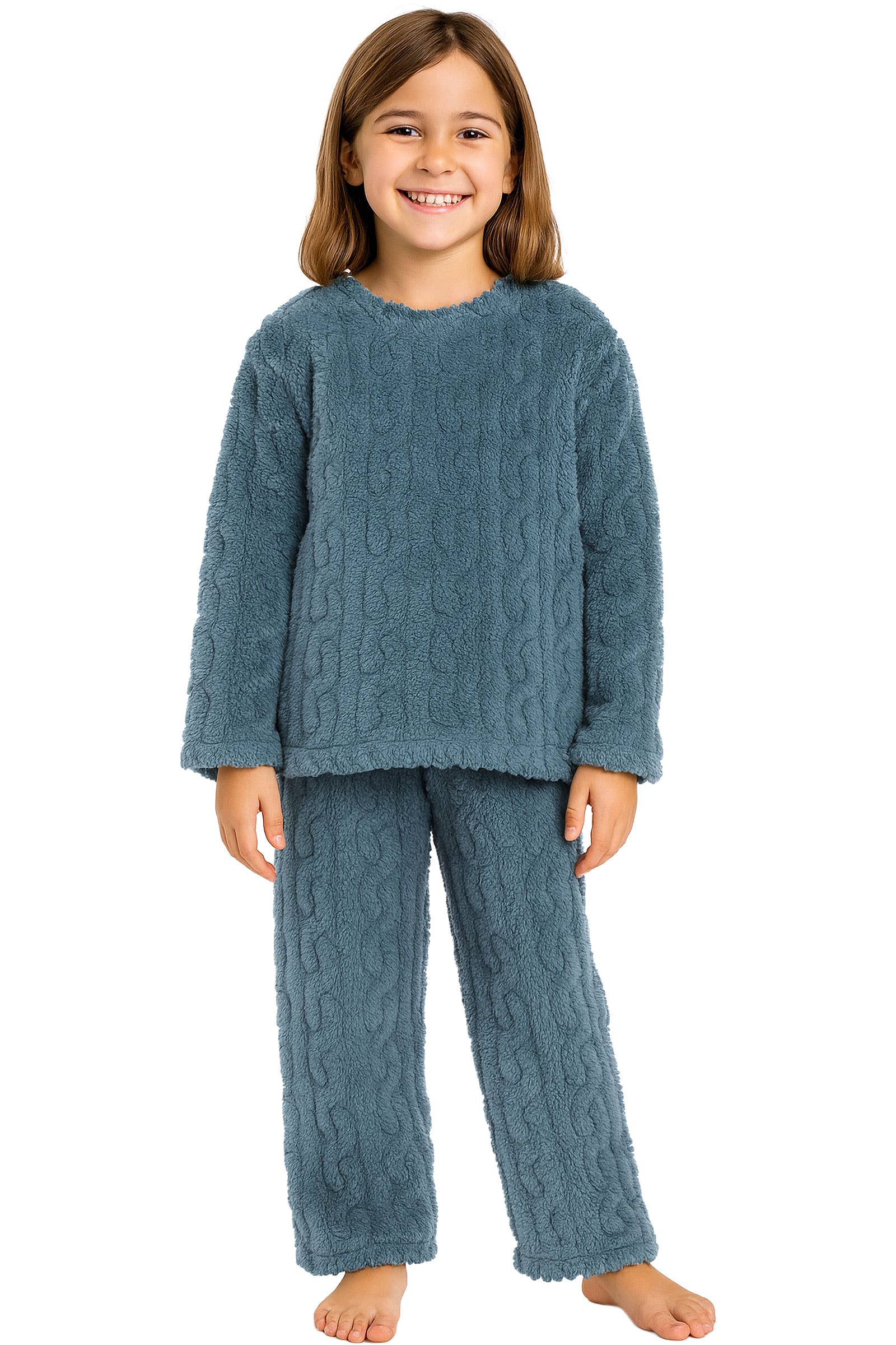 Cap Zone – wholesale Sleepwear set – Kids – Kids Cable Fuzzy Sherpa Fleece Pajama Sets1