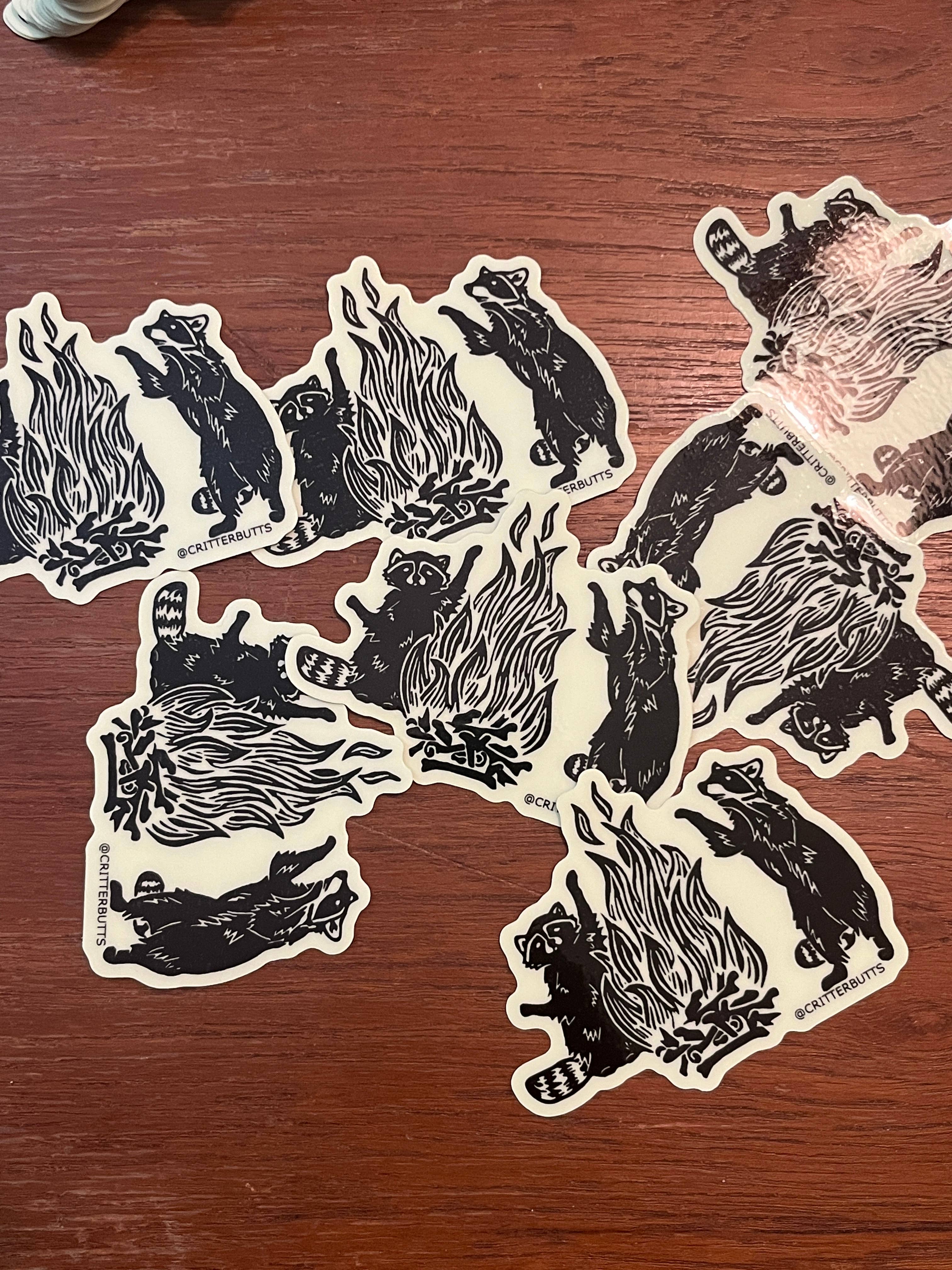 Critter Butts - Wholesale Phone & Laptop Stickers - Glow in the dark Raccoon Bonfire Sticker3