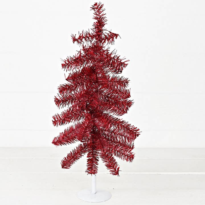 M32759-Glittered Tinsel Tree-RED (21in) for wholesale by Holiday Depot Inc.