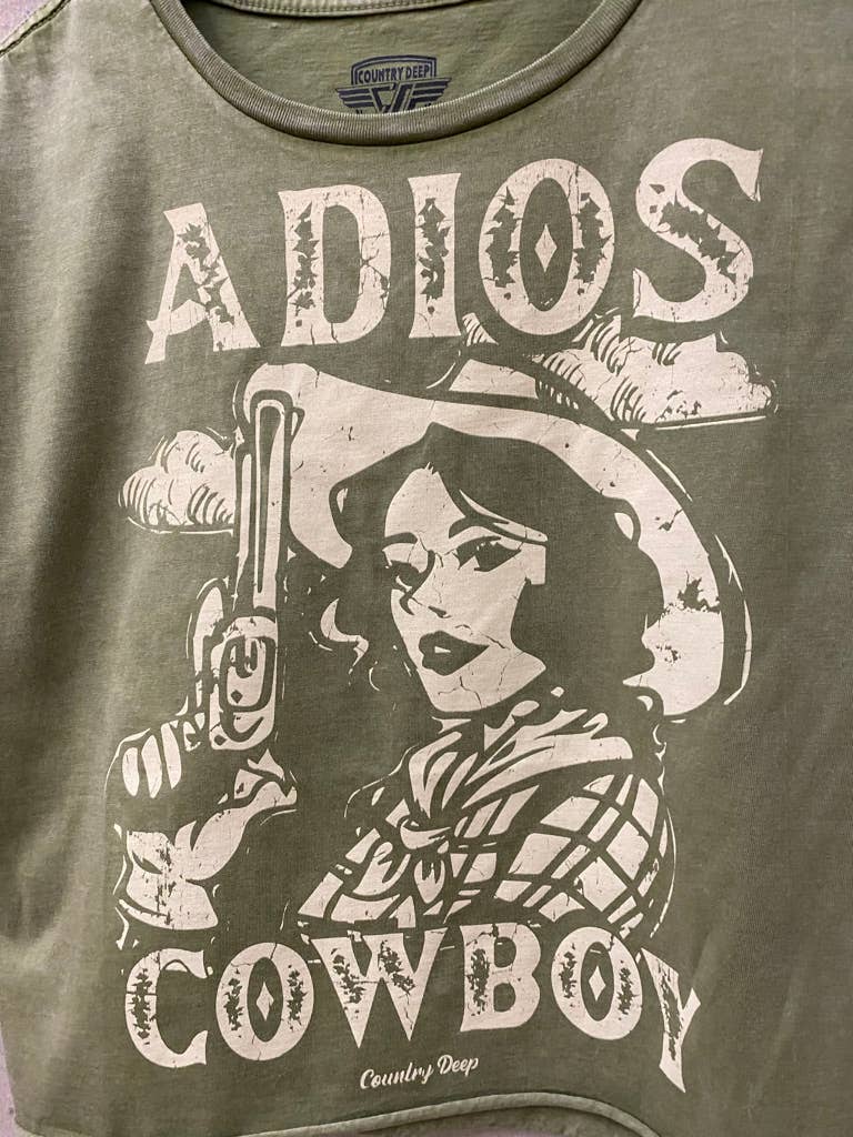 Country Deep Apparel - Wholesale Screen Printed T-Shirt - Women's - Adios Cowboy regular Cropped Acid wash T-shirt7