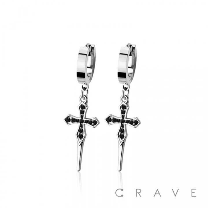 CRAVE BODY JEWELRY - Wholesale Dangle Earrings - PAIR OF 316L STAINLESS STEEL HUGGIE/HOOP EARRINGS WITH SHARP