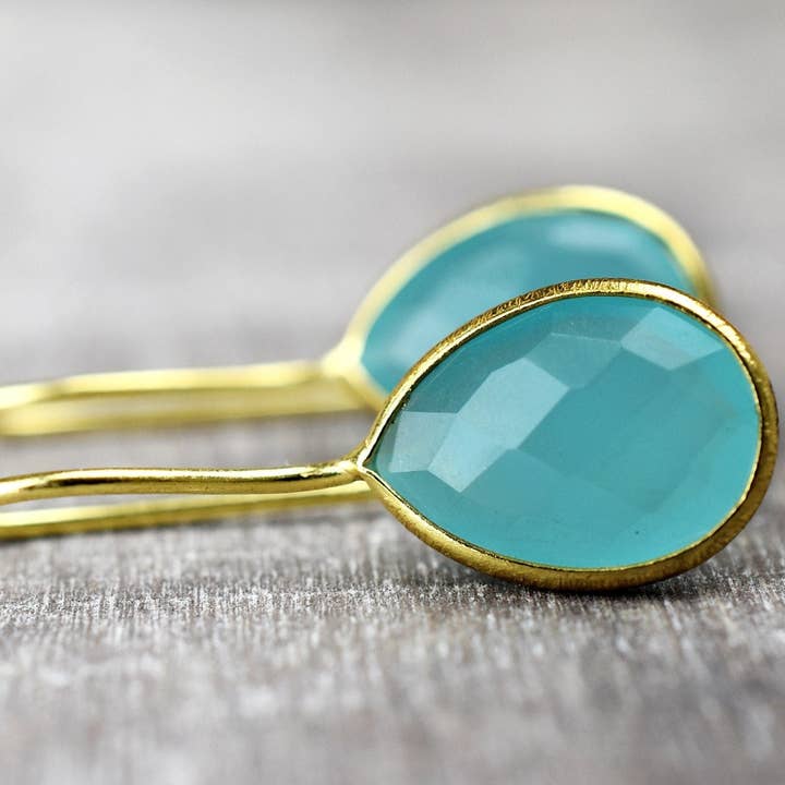 MadamLili - Wholesale Dangle Earrings - Aquamarine Gold Earrings - 925 Sterling Gold Plated Luxurious3