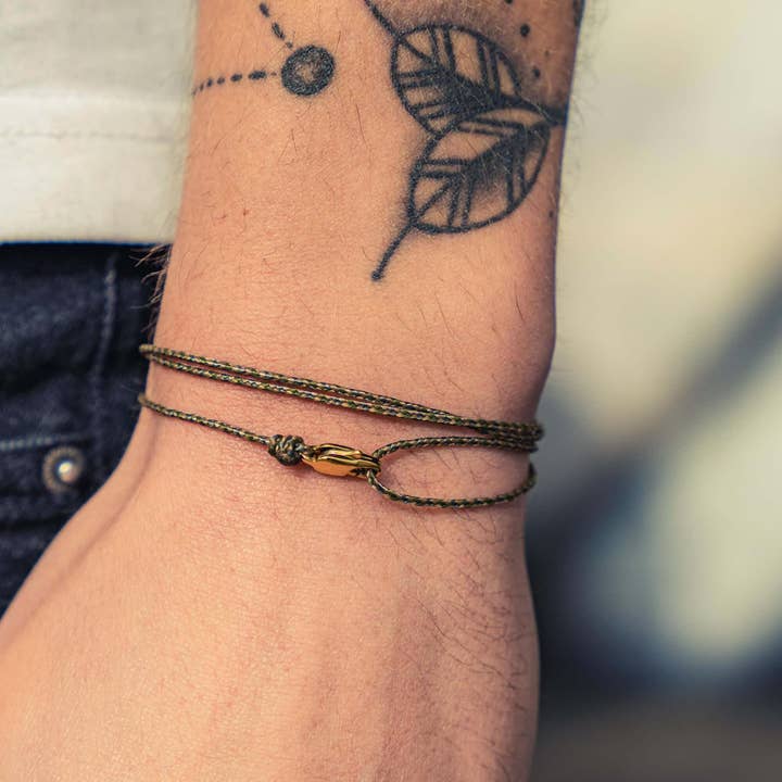 Carabiner Wrap Bracelet - Green-Beige Gold for wholesale by Made By Nami