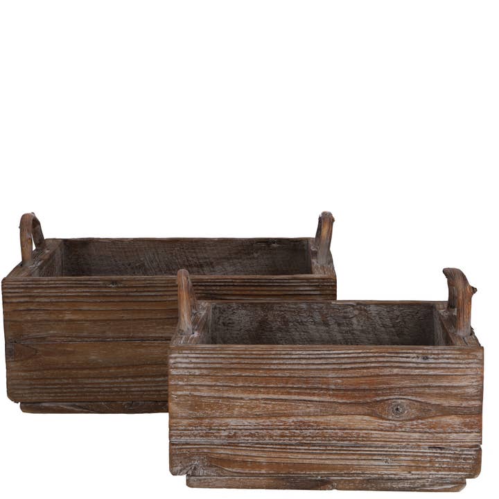 Set di 2 cassette quadrate in legno Burny, 44 cm e 35 cm, naturale per la vendita all'ingrosso da parte di Vosteen