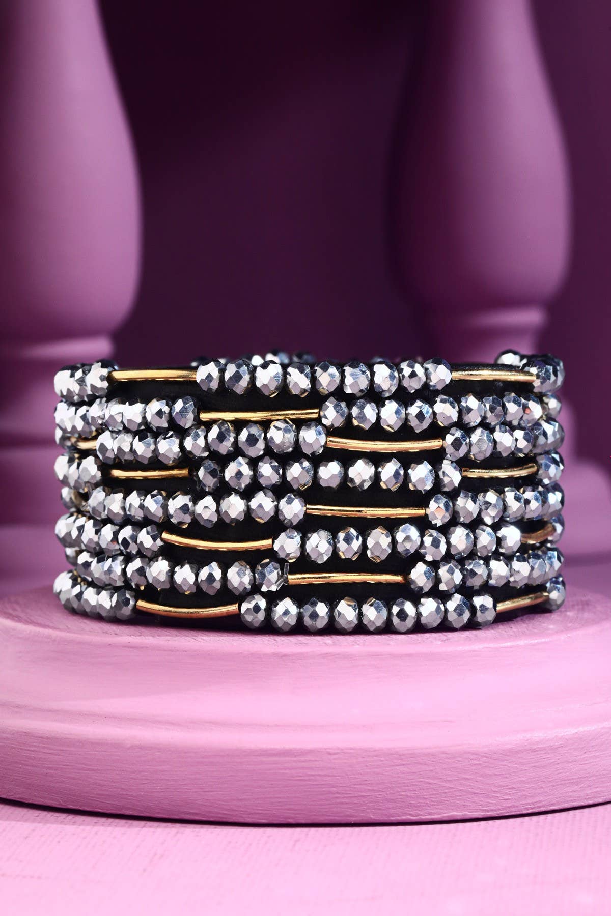 Urbanista - Wholesale Beaded Bracelet - 8 Layer Stackable Glass bead & Metal bracelet 5