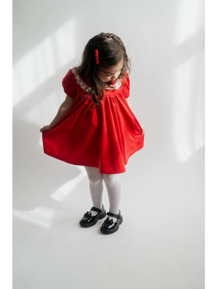 Strawberry Jam Kids - Wholesale Dress - Kids - Red Velvet Girls Christmas Dress Vintage Style Baby Toddler