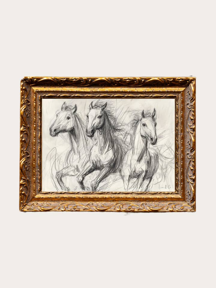 Horse Sketch | French Brass Inspired Gold Mould Framed Art for wholesale by Luxe B Co