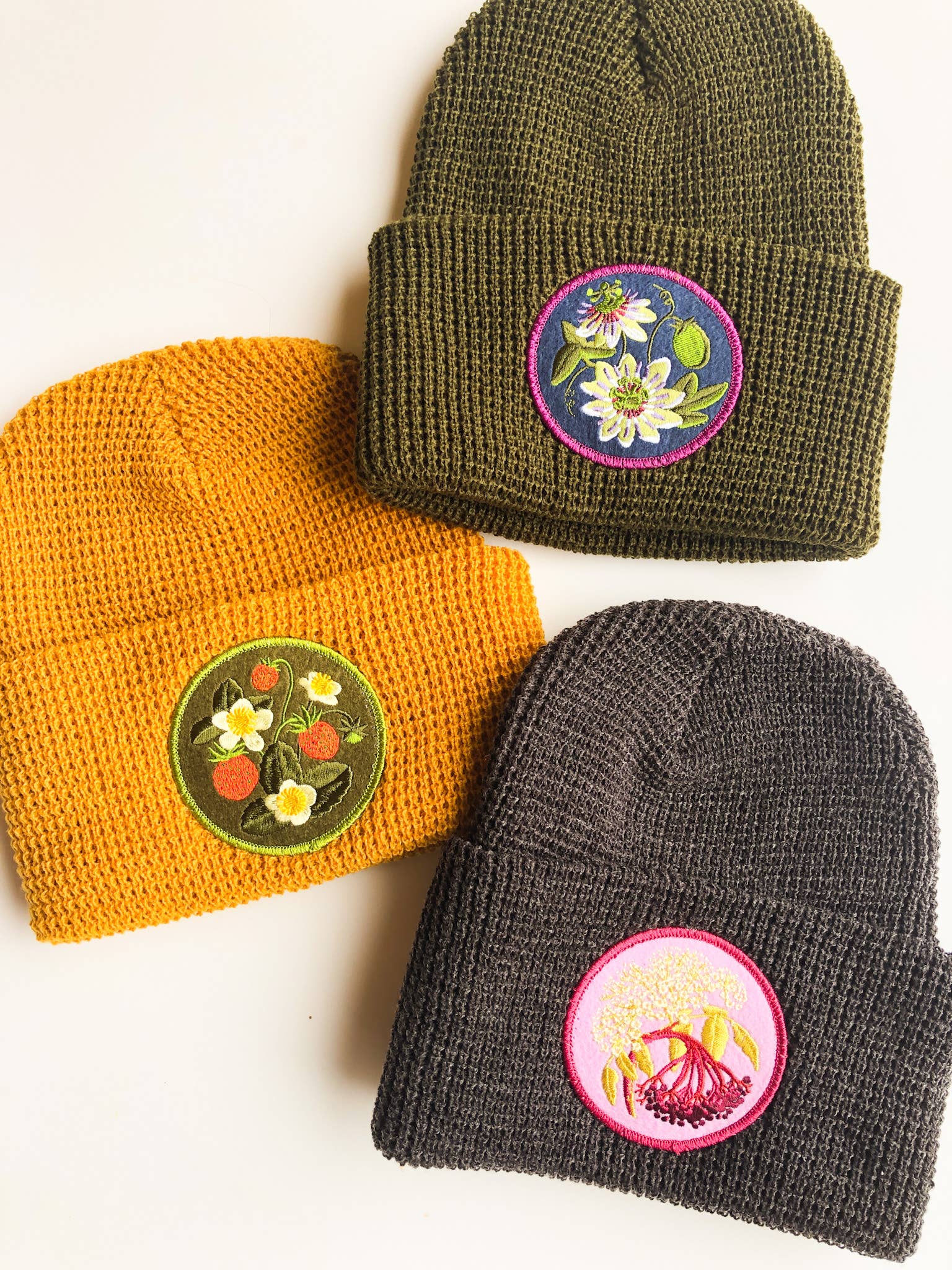 Solstice Handmade - Wholesale Beanie - Women's - Wild Strawberry Native Plant Patch Waffle Beanie Hat 1