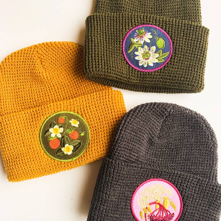 Solstice Handmade - Wholesale Beanie - Women's - Wild Strawberry Native Plant Patch Waffle Beanie Hat 1