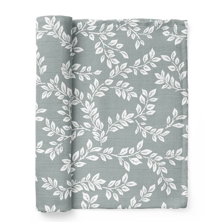 Swaddle Leafy Sprig Blue for wholesale by Mini Wander, LLC