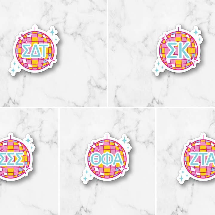 Cara Mak Design - Wholesale Sticker - Disco Ball Greek Letters Custom Sorority Vinyl Sticker