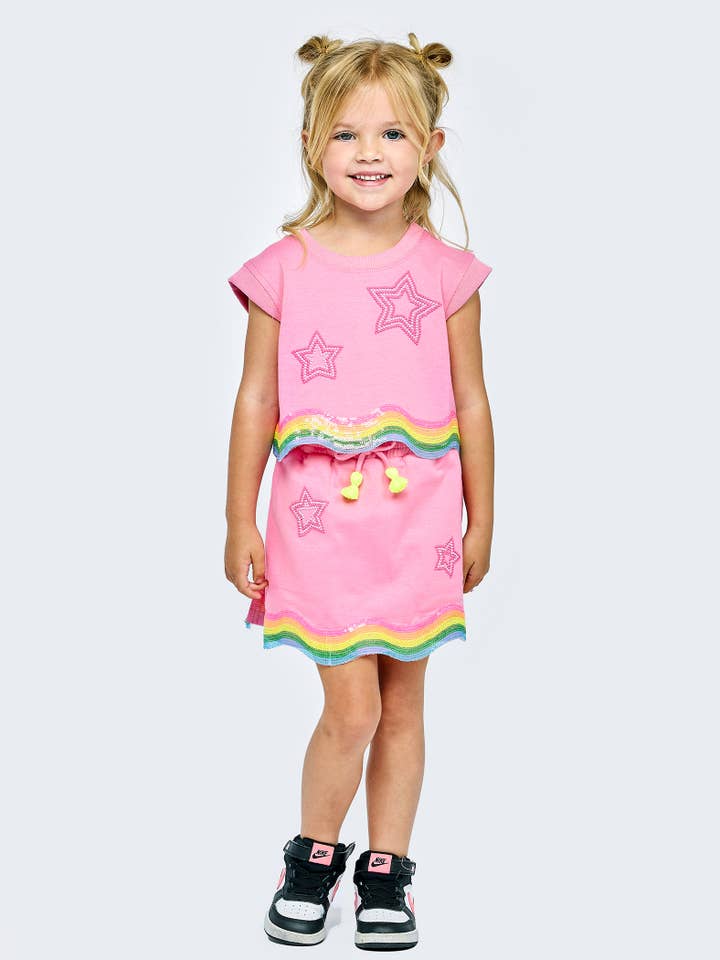 CROP TOP W/ STAR DETAIL AND SWIRL SEQUIN TRIM AT for wholesale by Hannah Banana , Baby Sara