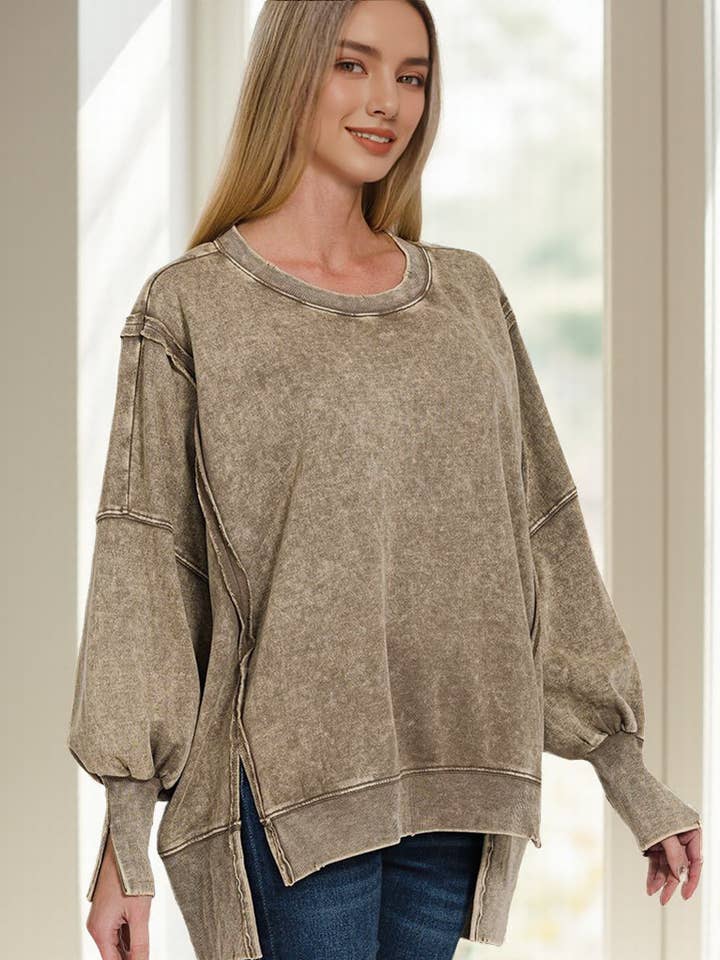 42POPS - Wholesale Sweatshirt - Women's - Split Cuff Washed Oversized Sweatshirt32