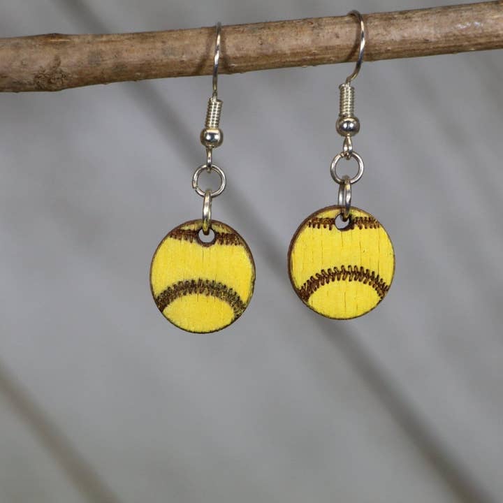 Softball Dangle Wooden Dangle Earrings for wholesale by Cates Concepts