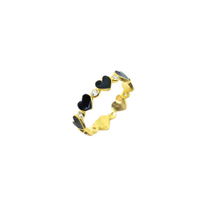 ZEYZEY - Wholesale Multi-Stone Ring - Black Heart To Heart Ring With CZ Diamonds-Turkish Jewelry