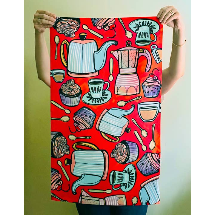 Geschirrtuch, Küchentuch für Tee und Cupcakes, Teekannen und Kuchen für den Großhandel von Atelier Vero Wholesale