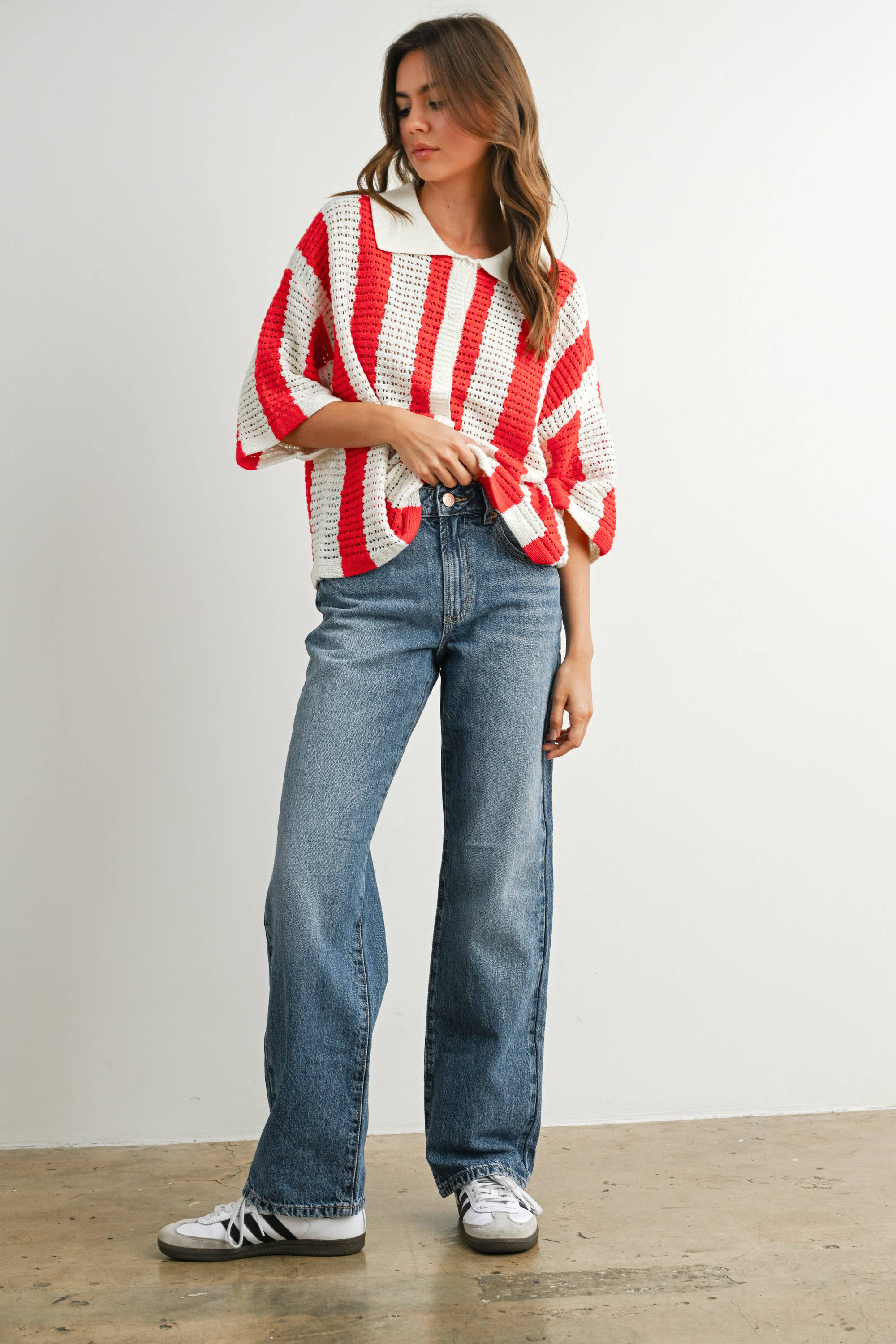 BUTTERMELON - Venta al por mayor Jersey de punto - Mujer - Jersey de Punto a Rayas con Botones - BMW77422