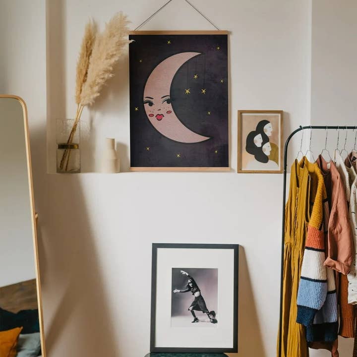 Molly Illustration - Wholesale Art Print - Pouty Moon Mid Century Style Cartoon 9x12in Art Print1