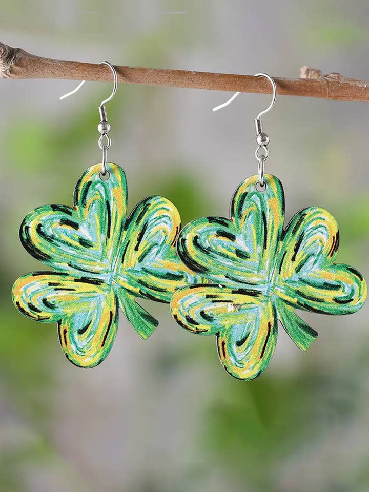 St. Patrick’s Day Painted Shamrock Dangle Earrings for wholesale by Suhkasana